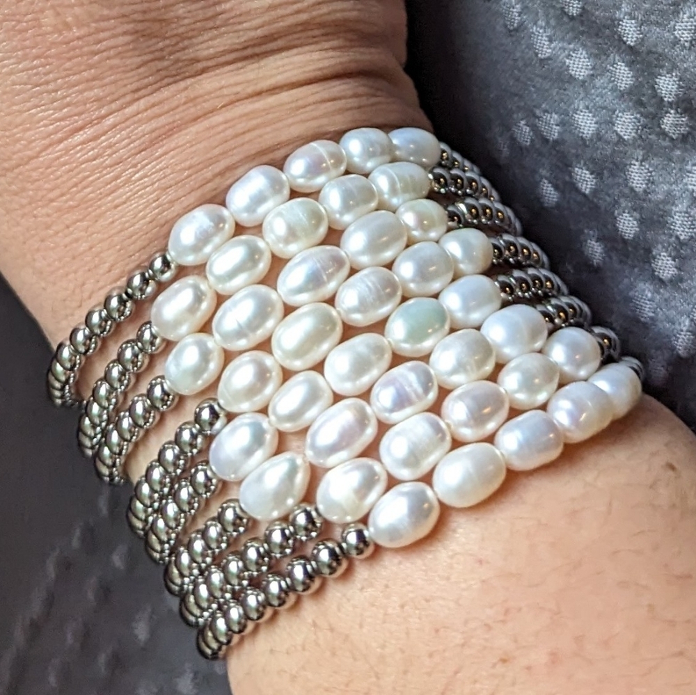 NWOT Park Lane Marina set of 8 bracelets Silver+ Fresh Water Pearls